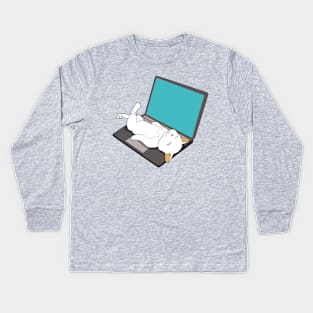 cat sleeping on laptop Kids Long Sleeve T-Shirt